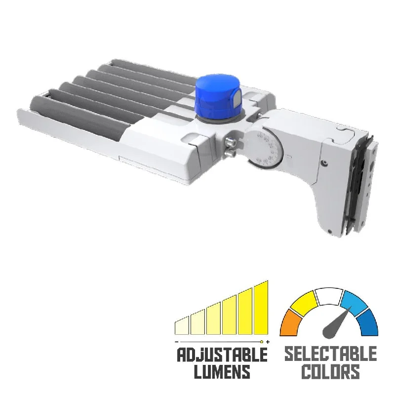 Industrial Lighting for Printing Press FacilitiesLED Pole Light, 21000 Lm, 30K|40K|50K, Optics Swap, Pole Mount, White Finish, 120-277V