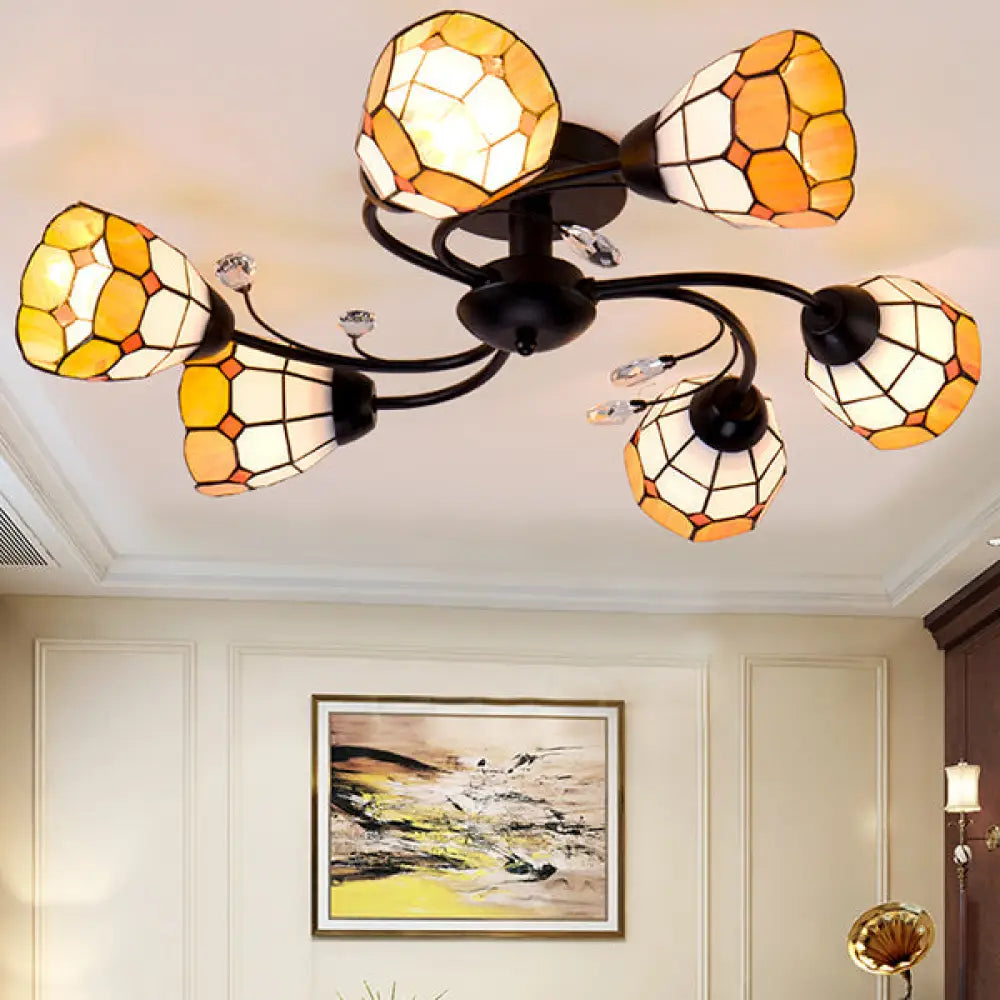 Incandescent Chandeliers for a Warm and Traditional GlowIncandescent Chandeliers for a Warm and Traditional GlowTiffany Stained Glass Flushmount Light with 6 Bowls in Orange/Blue - Ideal for Living Room