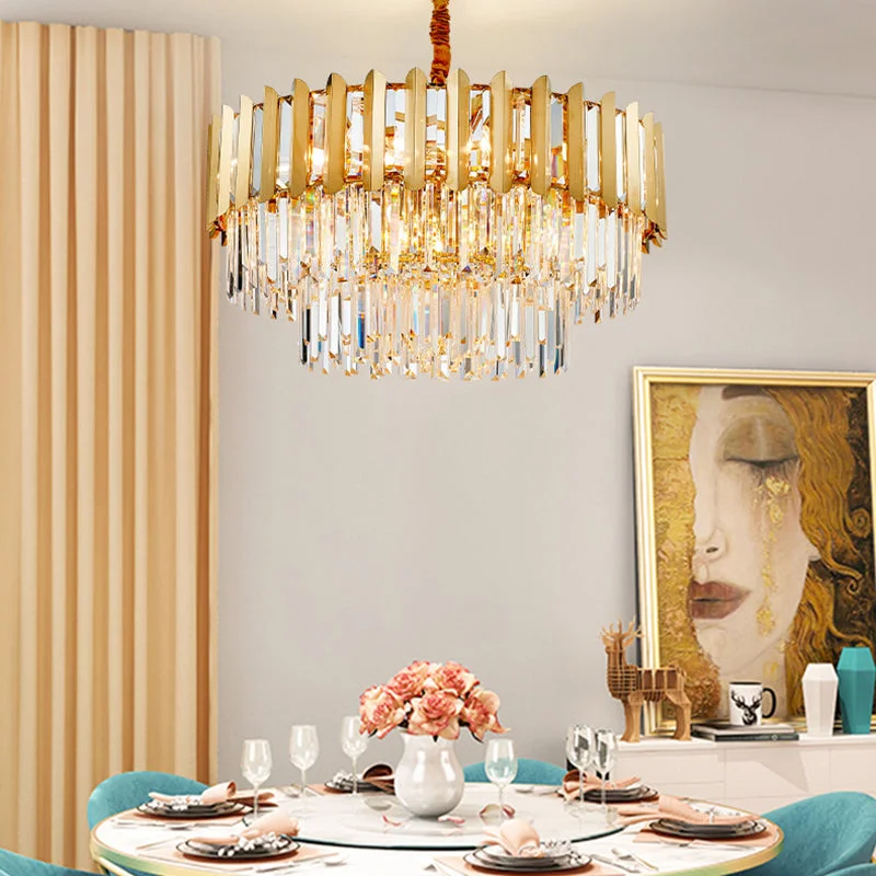 Industrial Iron Chandeliers for Loft - Inspired SpacesIndustrial Iron Chandeliers for Loft - Inspired Spaces8-Light Stainless Steel Pendant: Modern Brass Round Chandelier with Crystal Prism