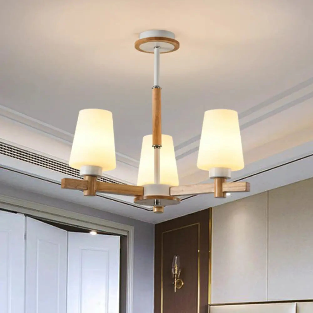 Chandeliers with Metal Frames in Black FinishChandeliers with Metal Frames in Black FinishOpal Glass Chandelier Ceiling Light with Contemporary Wood Design - Ideal for Bedroom