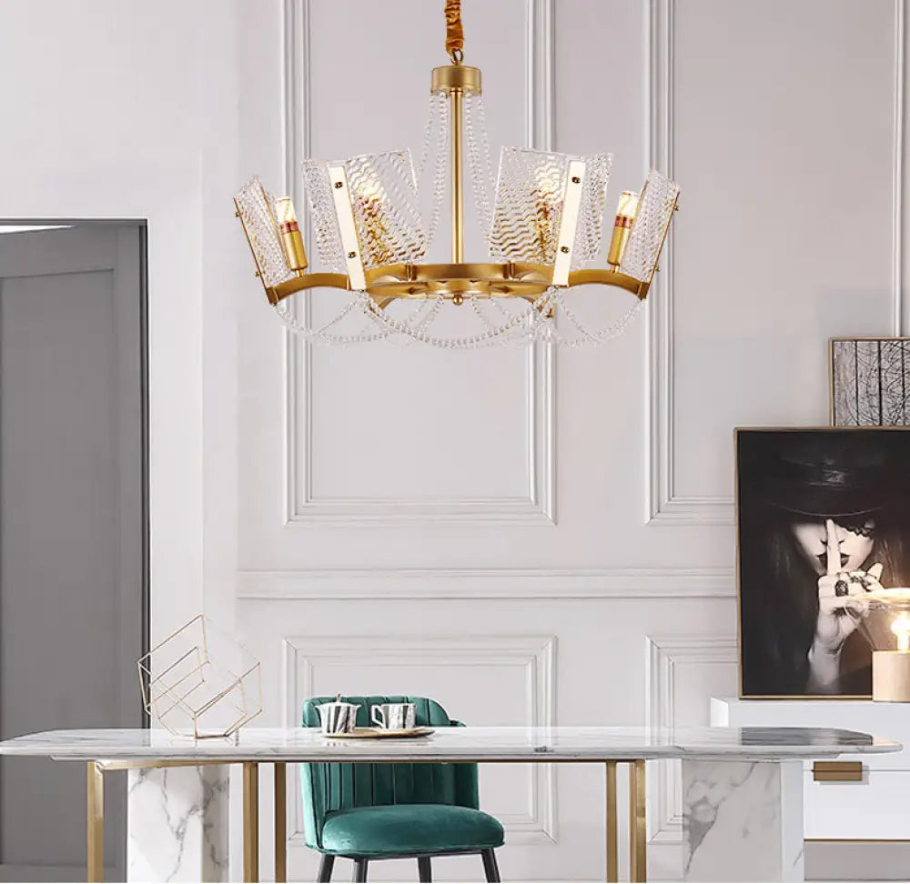 Chandeliers with Venetian Glass for a Luxurious LookChandeliers with Venetian Glass for a Luxurious LookSimplicity Crystal Chandelier with Beaded Pendant - Brass Finish, 6/8 Heads - Ideal for Living Room - Panel Shade Included Chandeliers with Venetian Glass for a Luxurious LookChandeliers with Venetian Glass for a Luxurious LookSimplicity Crystal Chandelier with Beaded Pendant - Brass Finish, 6/8 Heads - Ideal for Living Room - Panel Shade Included