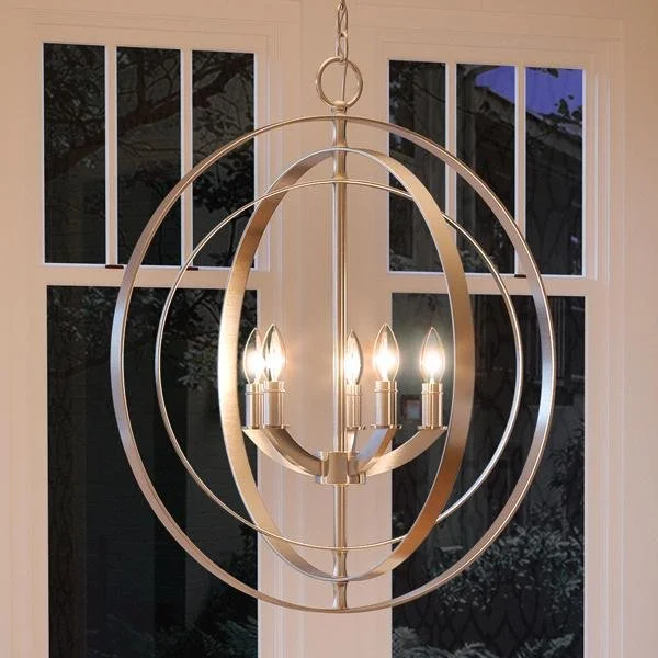 Chandeliers with Clear Crystal for a Sparkling EffectChandeliers with Clear Crystal for a Sparkling EffectUHP2326 Luxe Industrial Chandelier, 24-3/8"H x 22"W, Brushed Nickel Finish, Arezzo Collection Chandeliers with Clear Crystal for a Sparkling EffectChandeliers with Clear Crystal for a Sparkling EffectUHP2326 Luxe Industrial Chandelier, 24-3/8"H x 22"W, Brushed Nickel Finish, Arezzo Collection