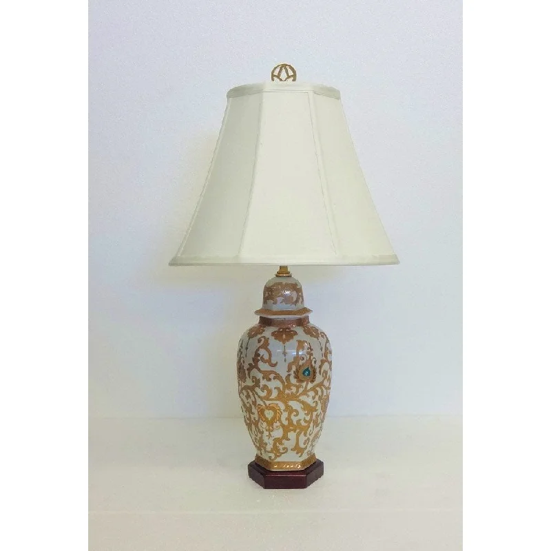 fabric table lamps with a linen shade for a relaxed and breathable lookfabric table lamps with a linen shade for a relaxed and breathable lookGold Scrolls Hexagon Temple Jar Porcelain Table Lamp