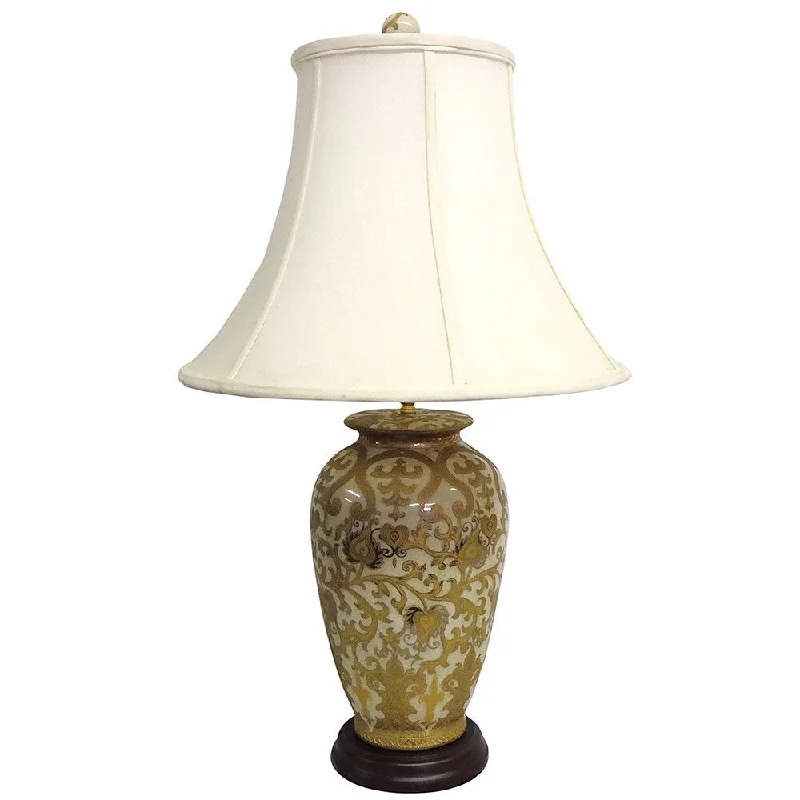 gothic style table lamps with dark finishes for a mysterious lookgothic style table lamps with dark finishes for a mysterious lookRound Cream/ Gold Scrolls 1-light Porcelain Jar Lamp