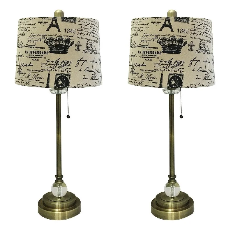leather table lamps with a distressed texture for a rugged charmleather table lamps with a distressed texture for a rugged charmRoyal Designs 28" Crystal and Antique Brass Lamp with Eggshell and Black Vintage French Print Drum Hardback Lamp Shade, Set of 2