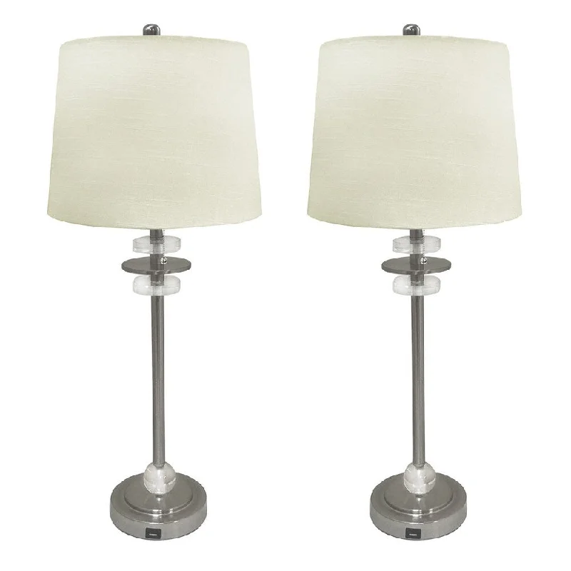 marble table lamps with a luxurious veined pattern for high end decormarble table lamps with a luxurious veined pattern for high end decorRoyal Designs Set of 2 Lamps and Shades with USB Charging Port and Crystal Accents, Brush Nickel Finish